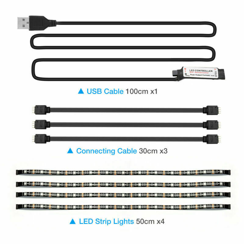 USB RGB LED Strip Light Kit (4x50cm) for TV and Computer Background
