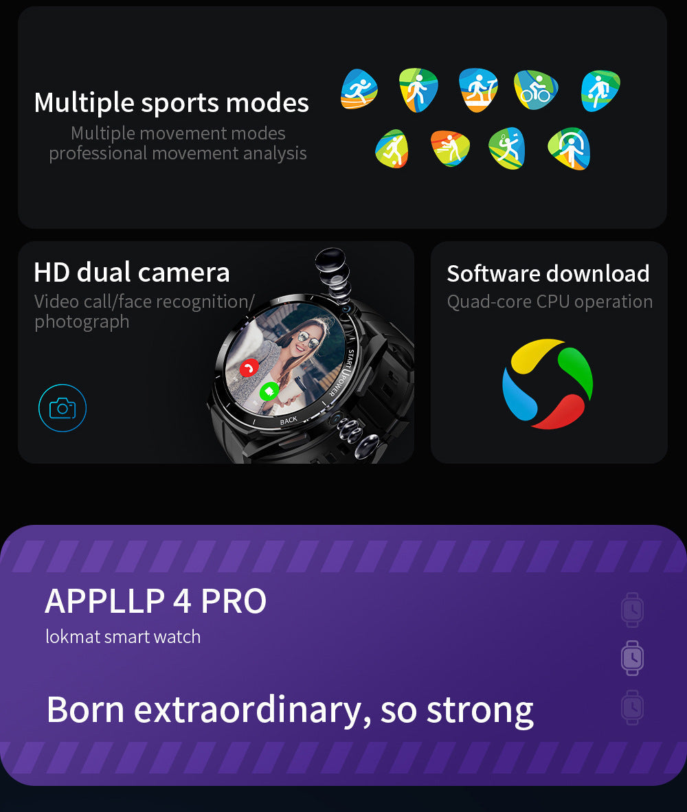 Appllp4 Pro Smart Watch: 4G, Dual Cameras, Great Gift