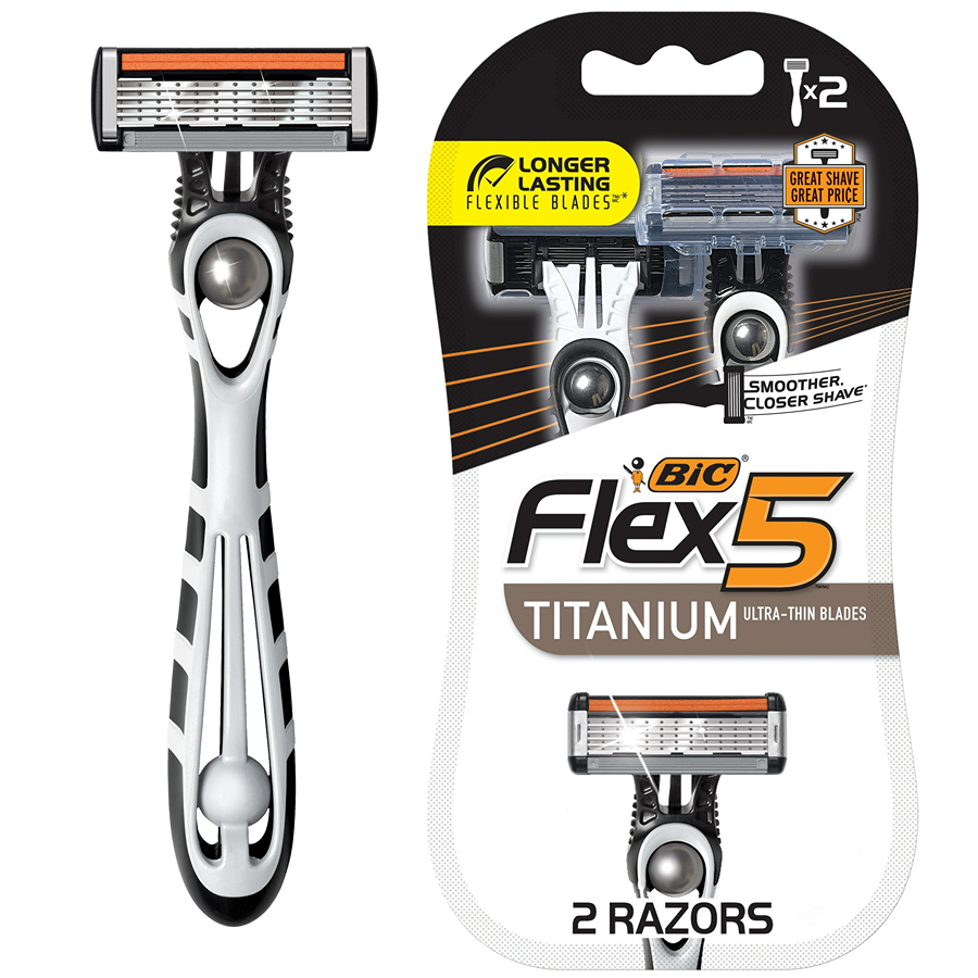 BIC Flex 5 Men's Disposable Razors - 2 Count - 5 Flexible Blades for Ultra-Close Shave