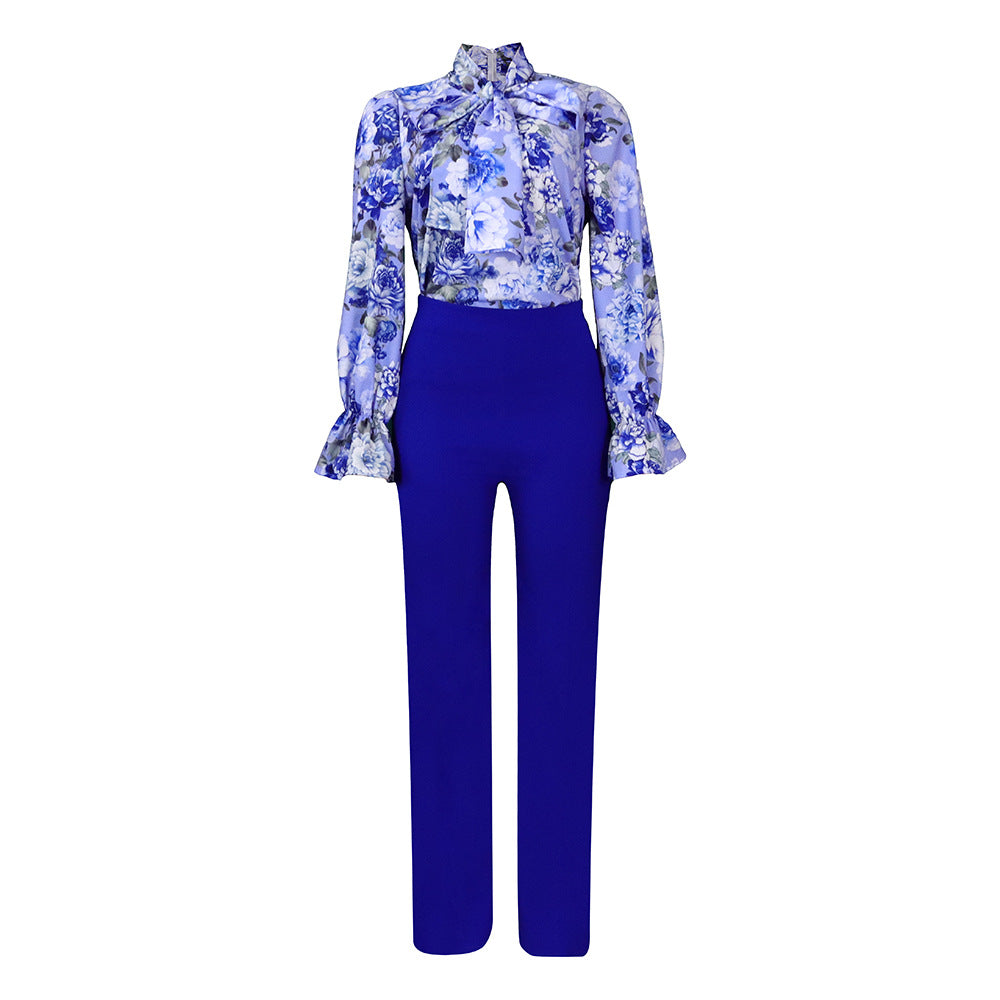 Women's Loose Large Size Casual Printed Long Sleeve Two-piece Suit