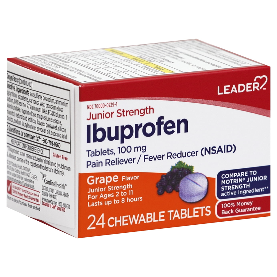 LEADER™ Children's Ibuprofen 100 mg Grape Chewable Tablet, 24 EA (Compare to MOTRIN®)