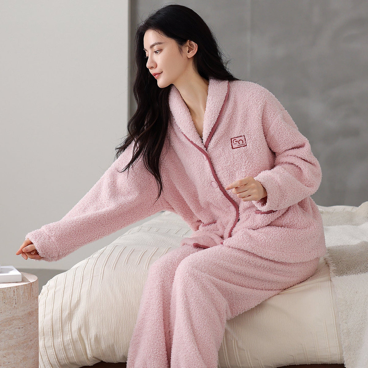 Flannel Thick Warm Long Sleeves Coral Fleece Couple Pajamas Suit