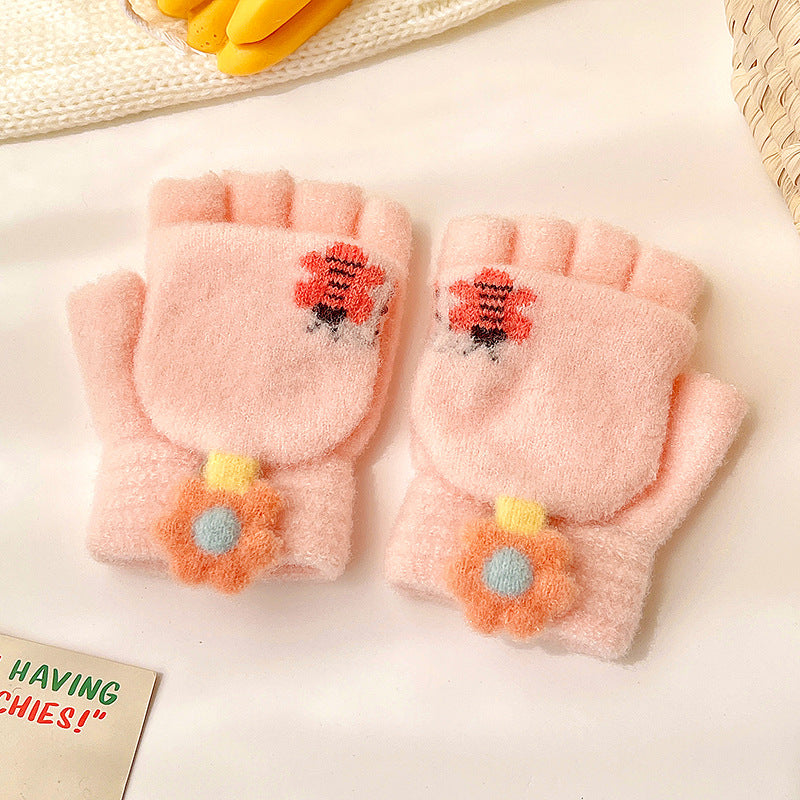 Thicken Five Finger Flip Mittens Baby Gloves For Autumn And Winter