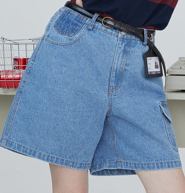 Original side pocket denim pants bf retro loose shorts women