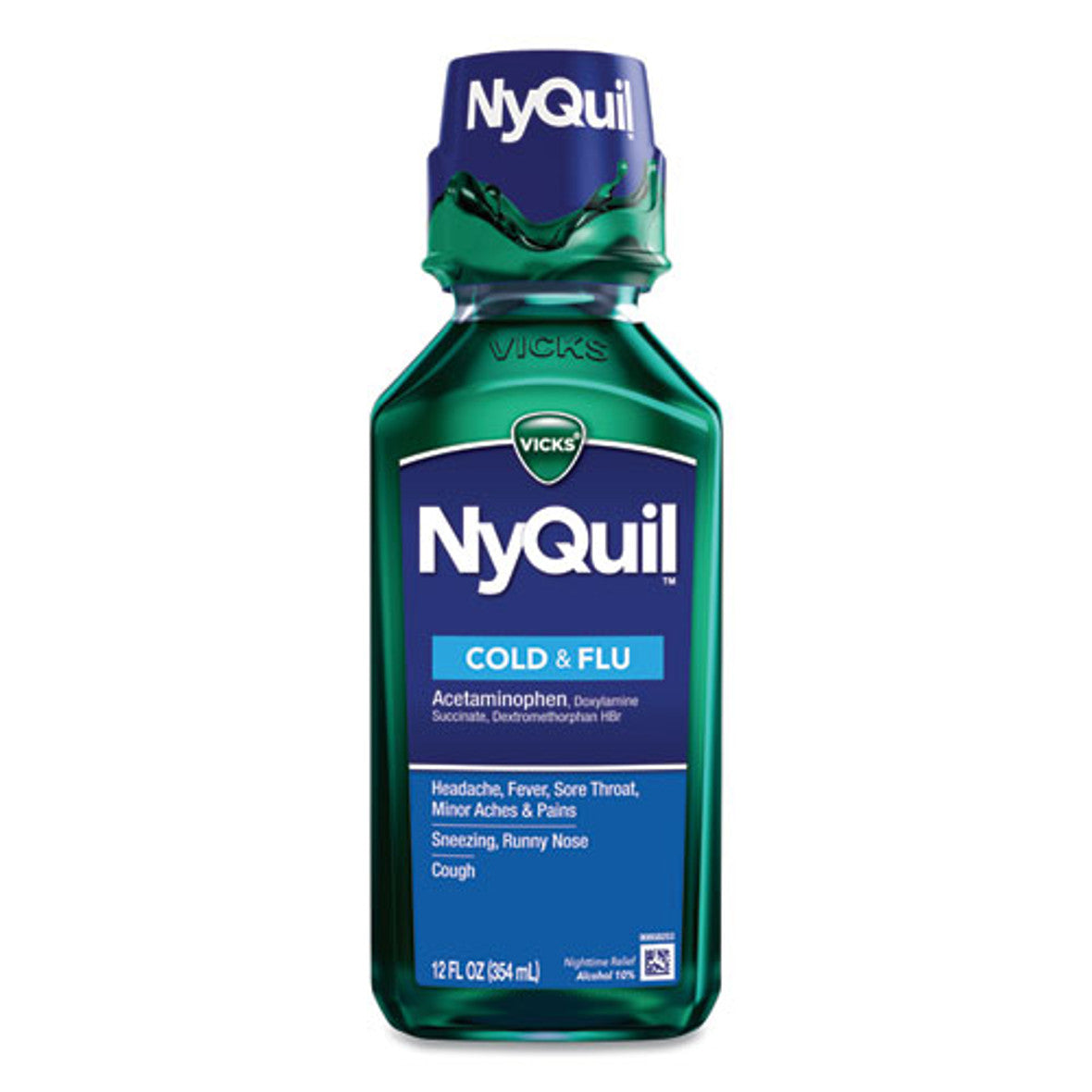Vicks NyQuil Nighttime Cold & Flu Relief Liquid, Berry Flavor, 12 fl oz