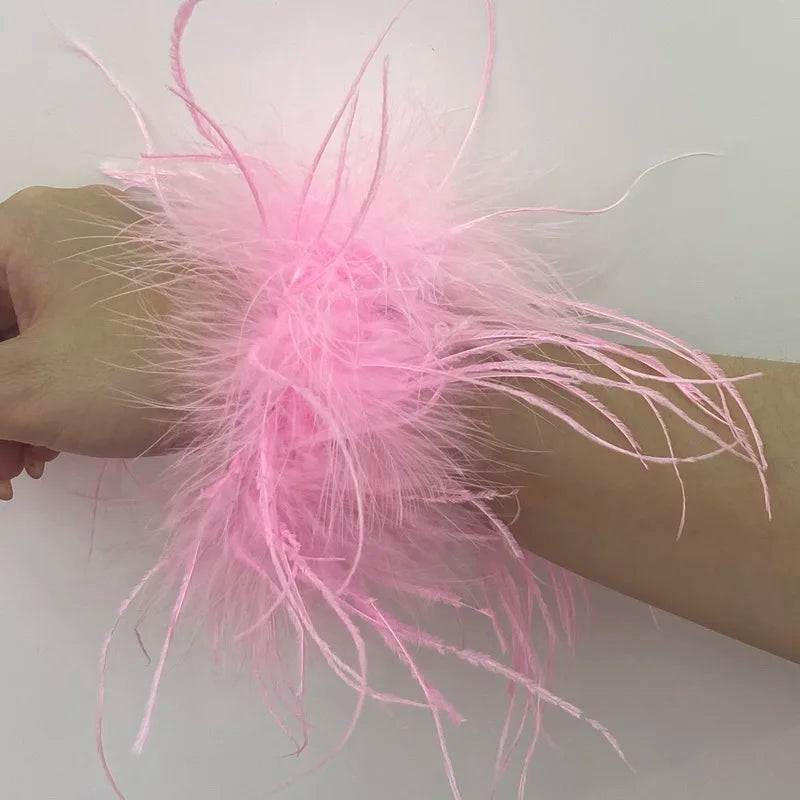 Real Ostrich feather cuff plumes bracelet for women white Cuffs pens Shirt with feathers girls fur cuffs ornament boa plume