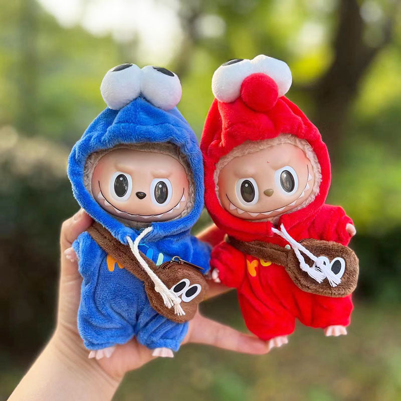 Clothing only] First and second generation keychains Labubu clothing pendant canvas shoulder bag sesame bird two-piece set