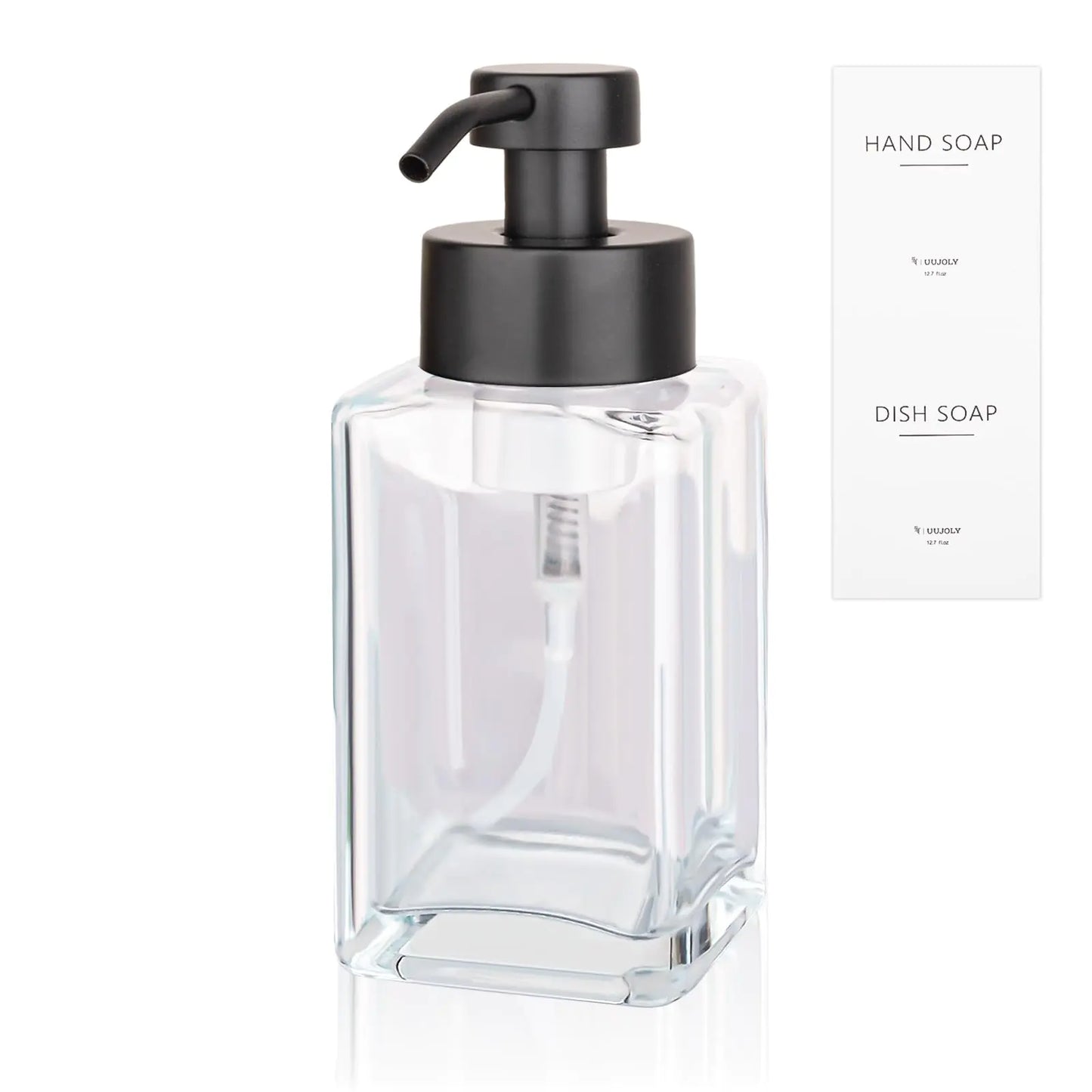 Foaming Soap Dispenser with Stainless Steel Pump 12oz Refillable Glass Liquid Dish Soap Bottles for Bathroom Kitchen Sink Home Decor