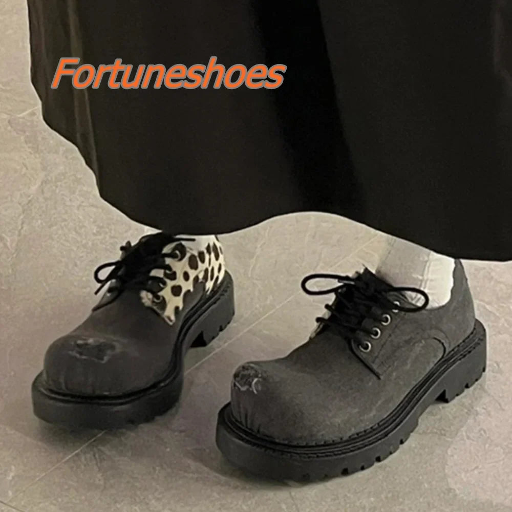 Shallow Patchwork Round Toe Retro Style Platform Shoes