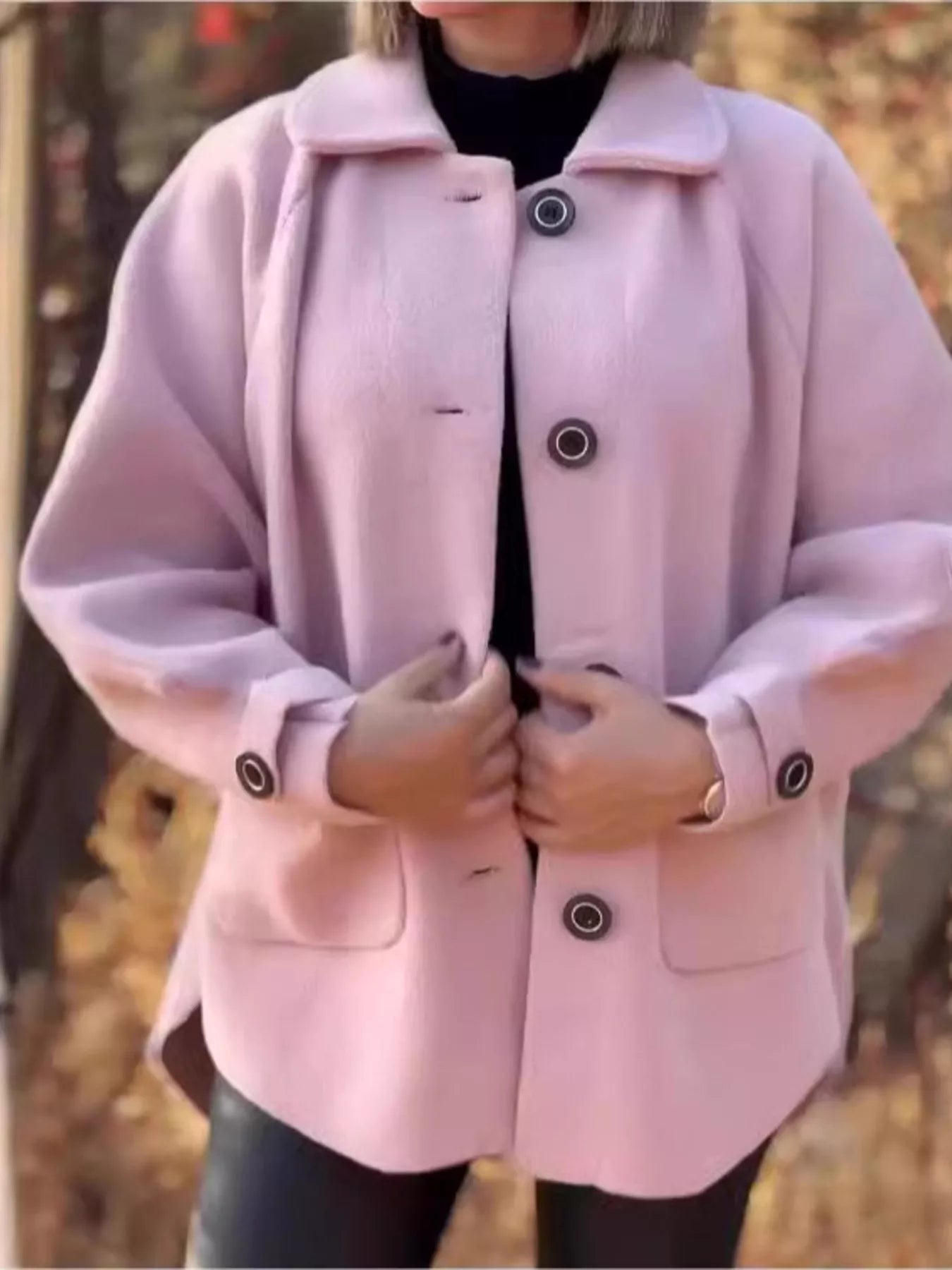 Full Size Button-Front Raglan Sleeve Coat Plus Size
