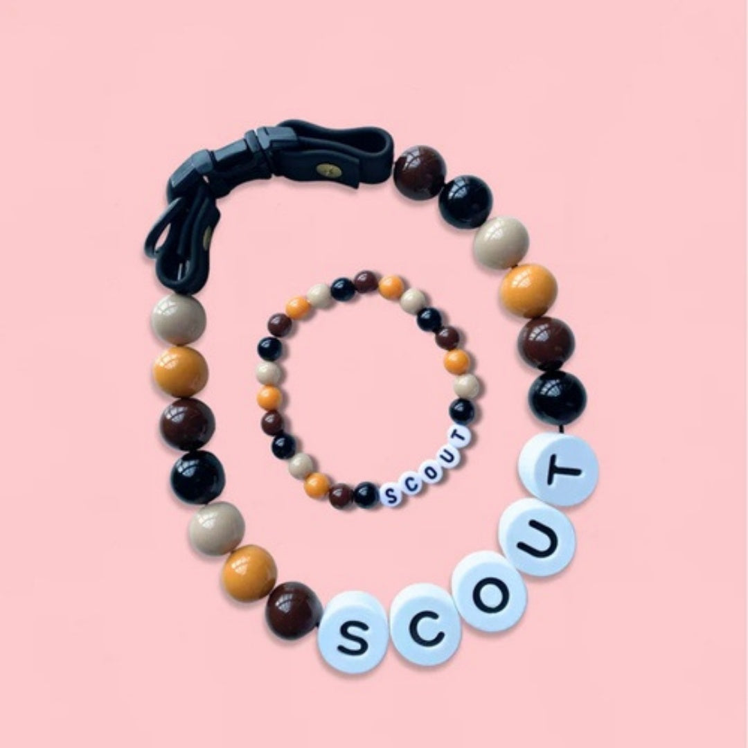 Pet Beaded Name Collar With Bracelet Set Custom Dog Collar With Beads DIY Name Dog Letter Necklace Dog Pearl Beaded Collar