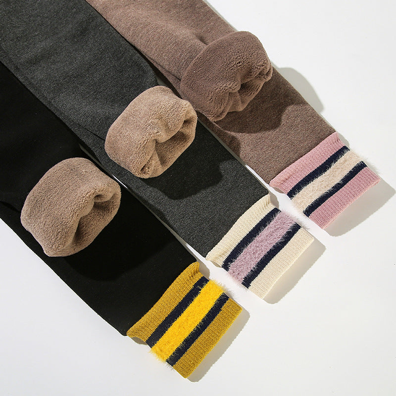 Winter New Children's Legging Trousers With Stripes And Velvet