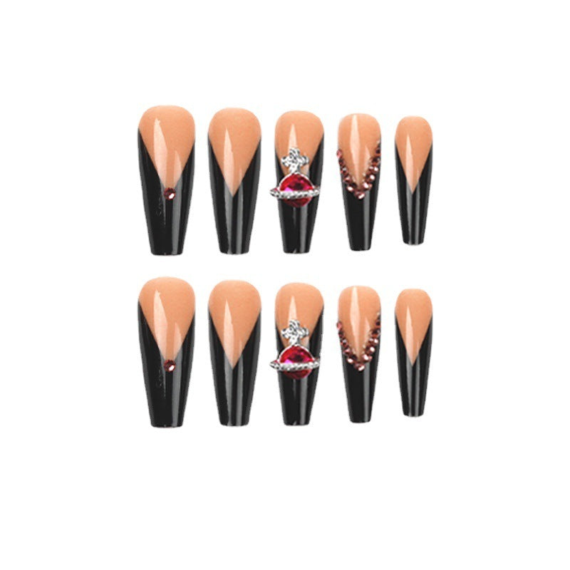 Black Edge Rhinestone Fake Nails