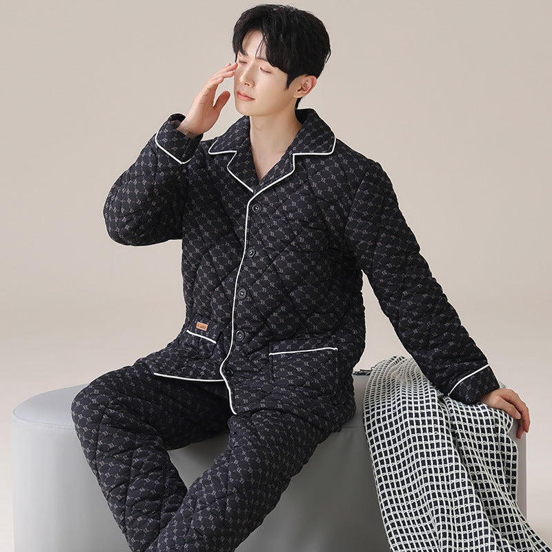 Mens Three-layer Quilted Loungewear For Fall And Winterwear It Indoors Or Out