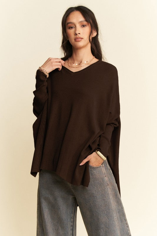 Back To School Sweater - Davi & Dani High-Low Side Slit Batwing Sleeve Top