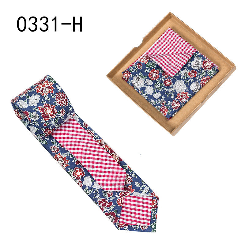 Men's Tie Floral Print Pocket Square Cotton Tie