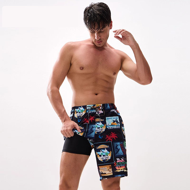Couples Loose Quick-Drying Beach Shorts With Digital Print