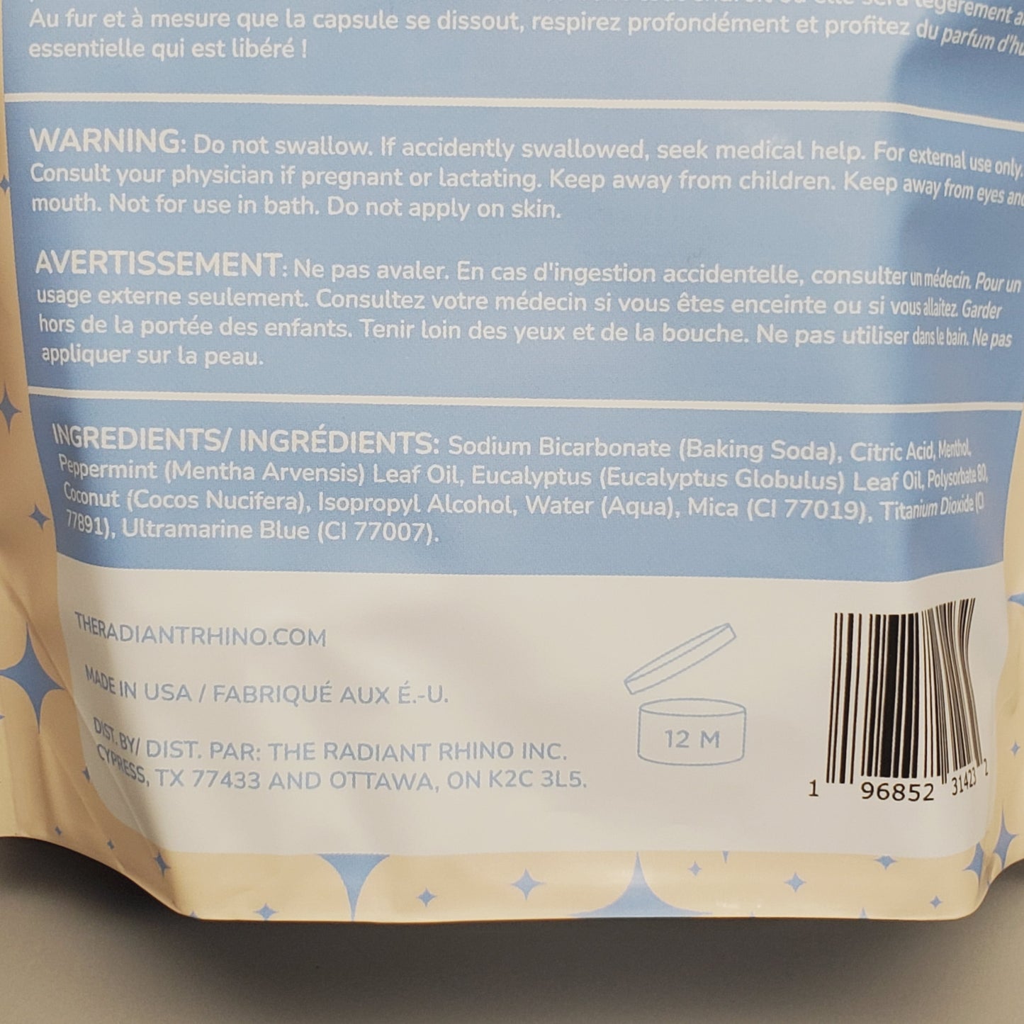 ZA@ THE RADIANT RHINO Breathe Peppermint Eucalyptus Shower Steamers 6-PK! 5x1.5oz Tablets 7.5oz (New) D