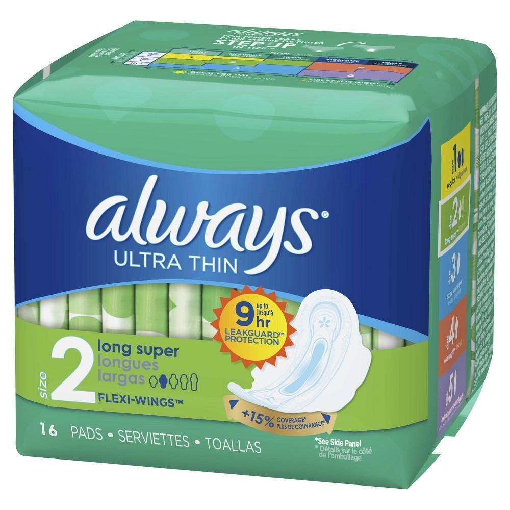 Always Ultra Thin With Wings, Size 2, Long Super, 16 Pads