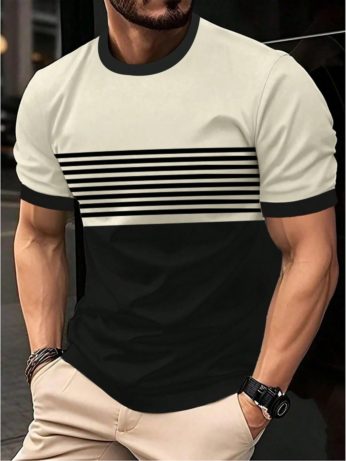 Fashionable And Minimalist Men's Crew-neck Casual Short-sleeve Shirt