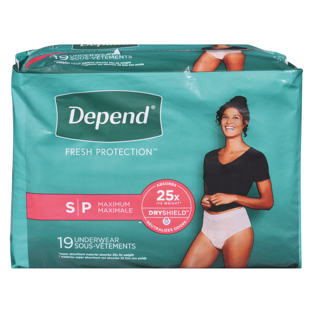 Depend Fresh Protection Incontinence Underwear for Women, Size Small, 19 Count