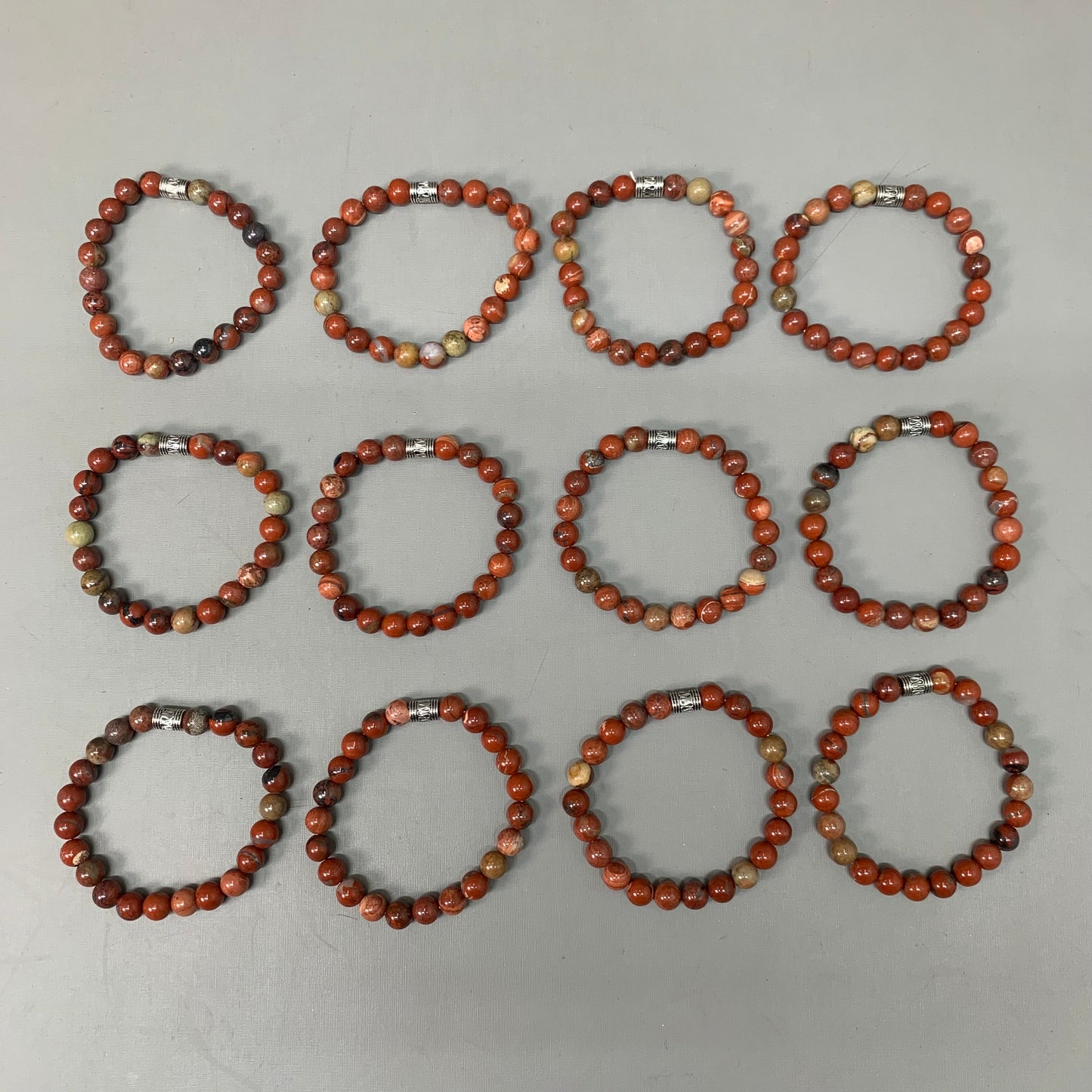 BEST WHOLESALE 12-PACK! Cuffed Beaded Calm Jasper Crystal Bracelets 3"