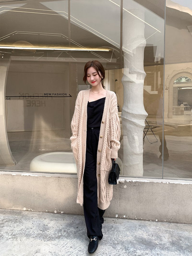 Mid-Length Mohair Knitted Cardigan Jacket for Women