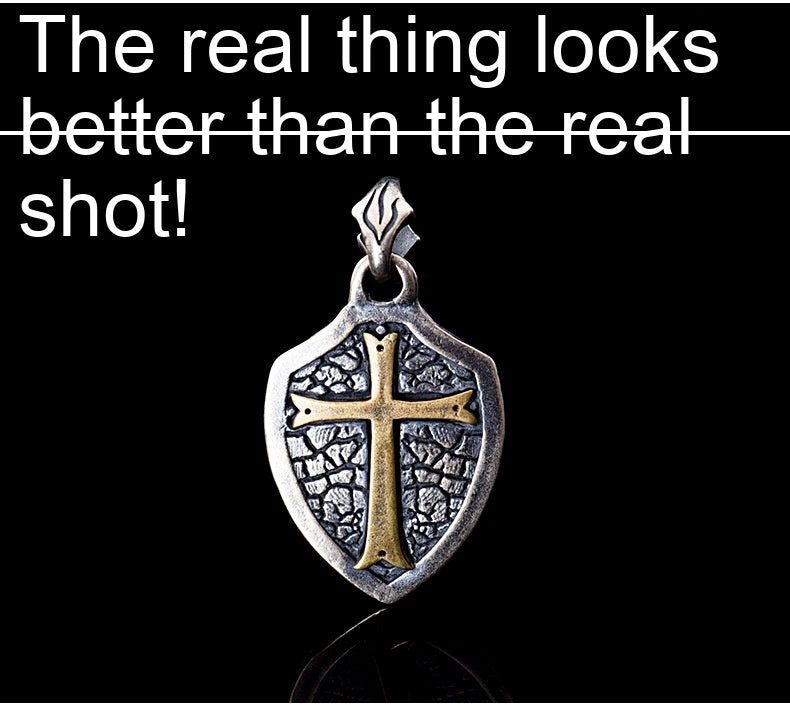 S925 Sterling Silver Cross Shield Pendant