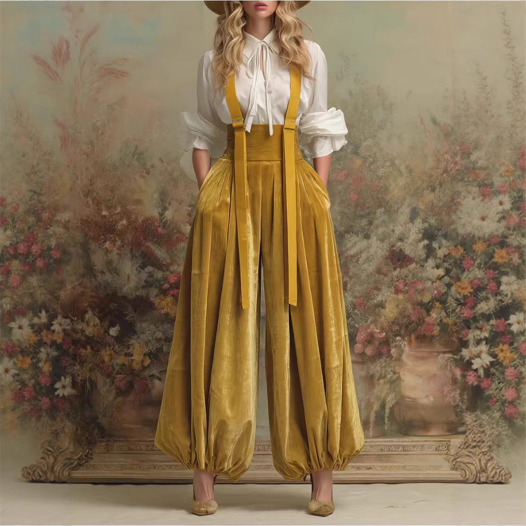 Stylish  Relaxed-fit Velvet Workwear Jumpsuit