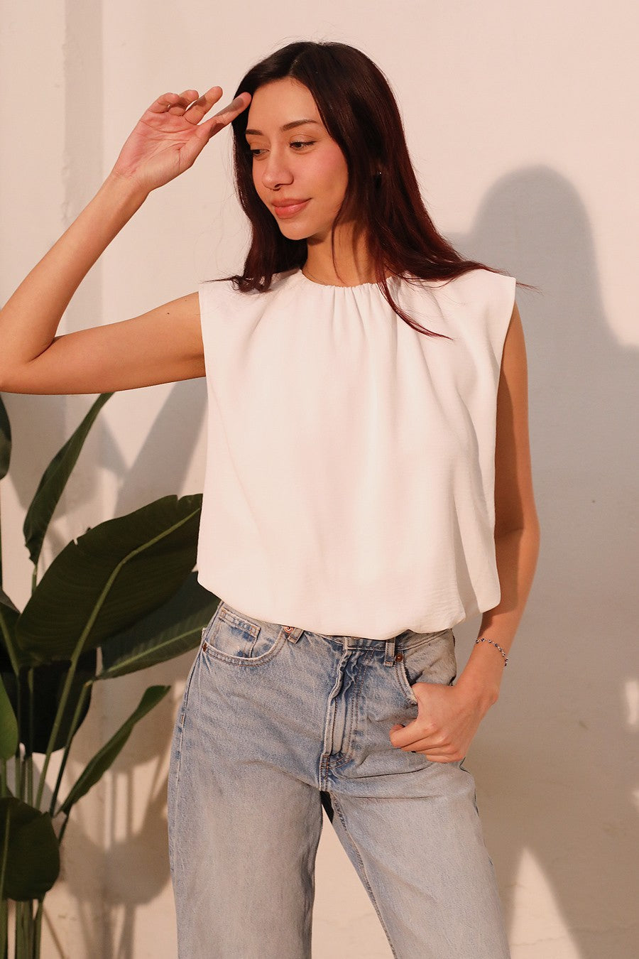 White Matte Crepe Bubble Top