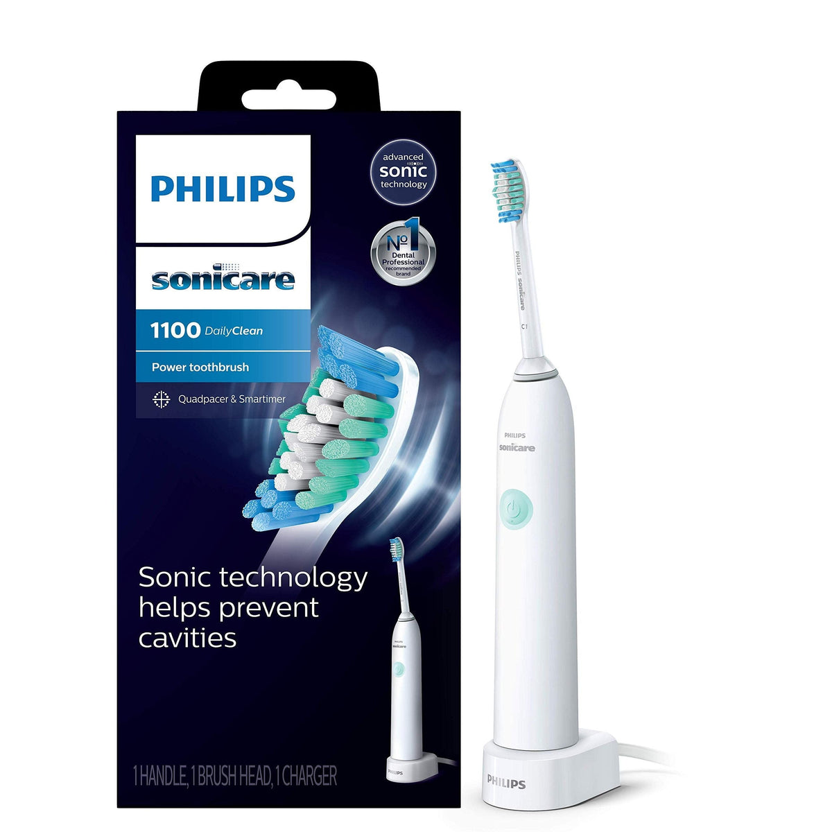 Philips Sonicare DailyClean 1100 Rechargeable Electric Power Toothbrush, White, HX3411/04