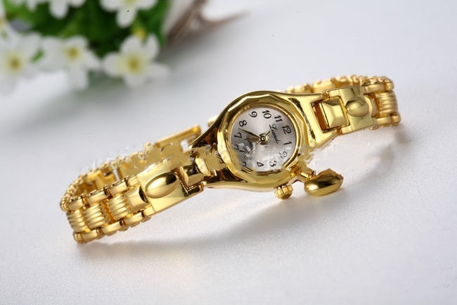 Gold Women's Rhinestone Heart Bracelet Watch