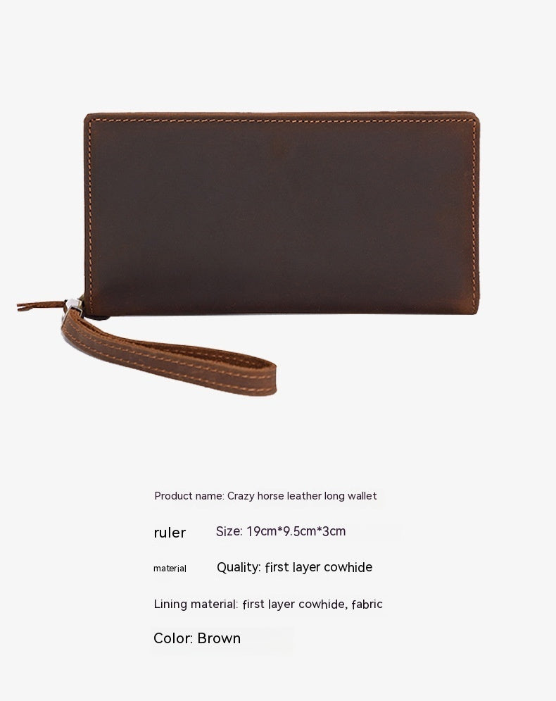 Men's Crazy Horse Leather Zipper Wallet