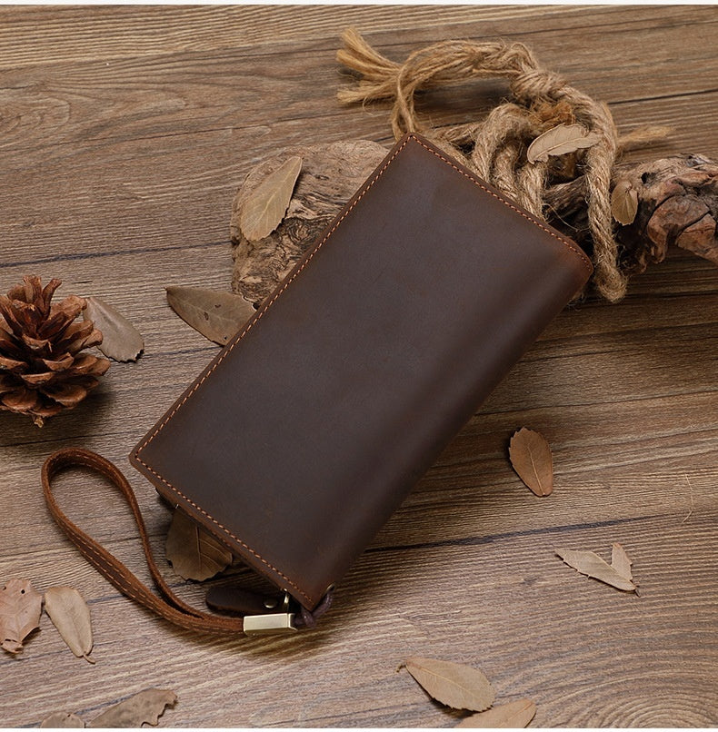 Men's Crazy Horse Leather Zipper Wallet