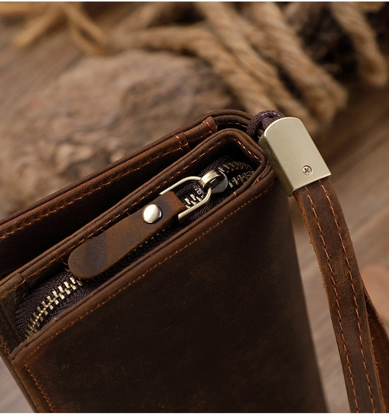 Men's Crazy Horse Leather Zipper Wallet
