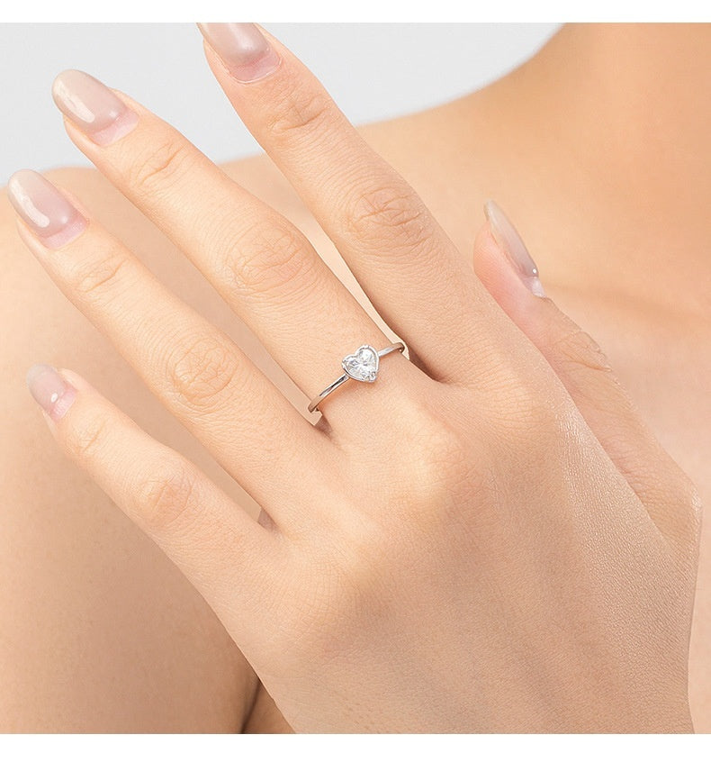 S925 Sterling Silver Heart Engagement Ring