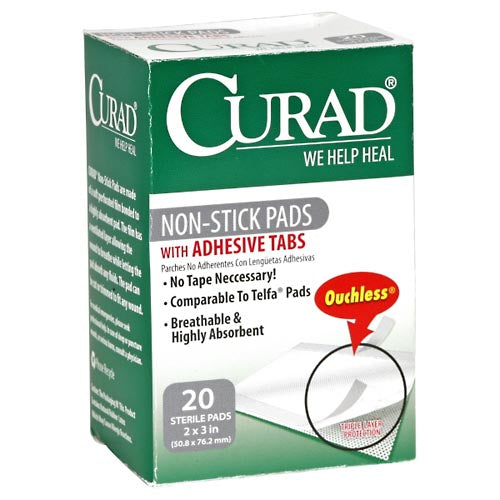 Curad® Ouchless® Non-Stick Pad with Adhesive Tab, 2" x 3", 20-Pack