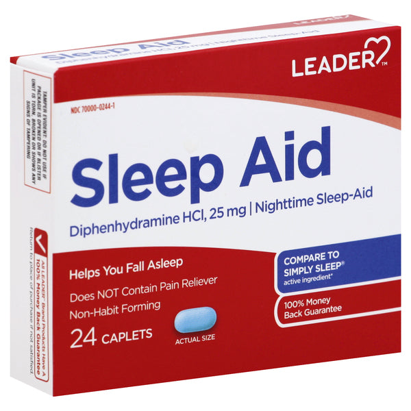 Leader Nighttime Sleep Aid - Diphenhydramine HCl 25 mg, 24 Caplets