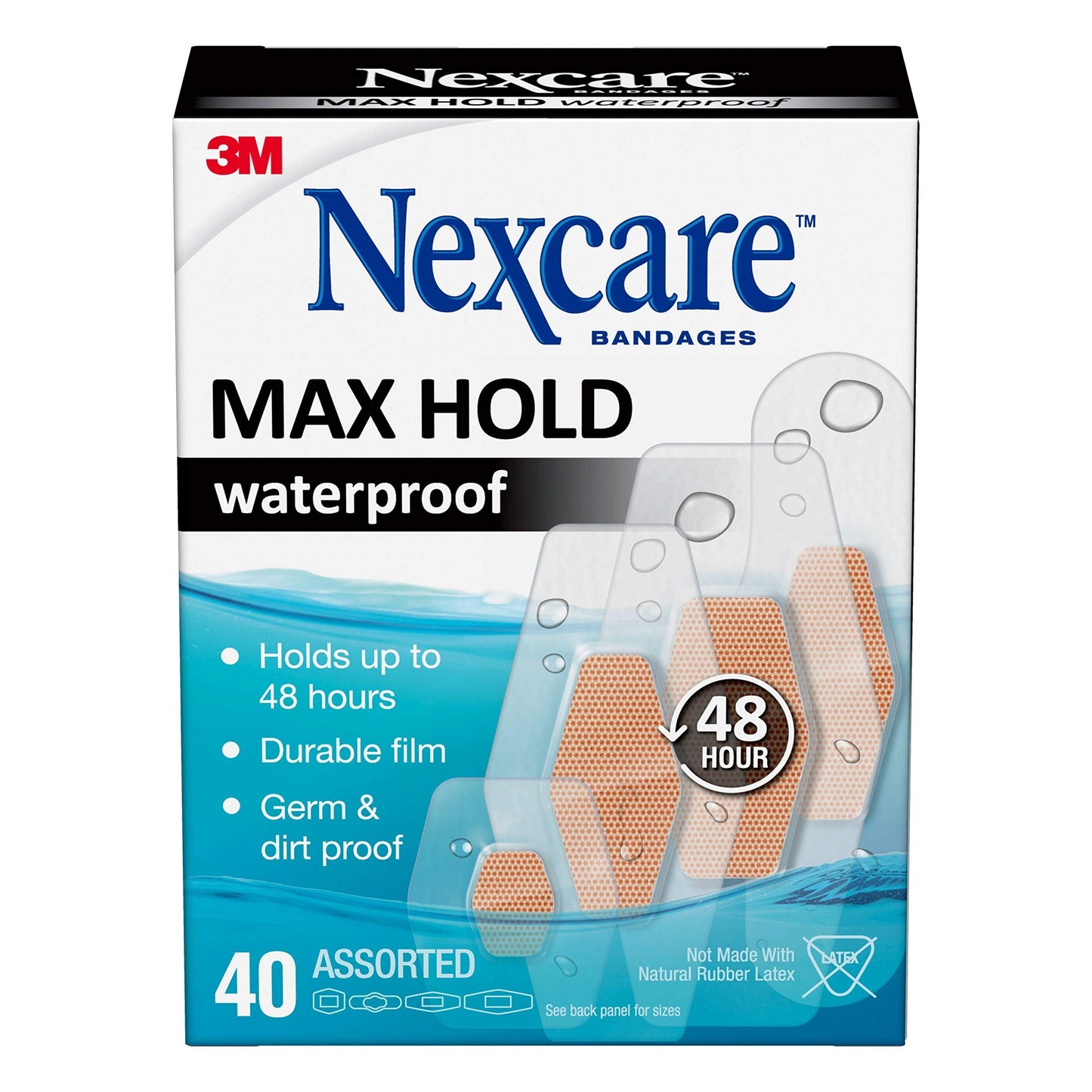 Nexcare Bandages Max Hold Waterproof Bandages, Assorted