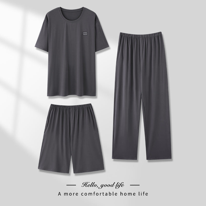 Men's Pajamas Thin Spring And Summer Modal Short-sleeved Trousers Three-piece Home Wear Suit