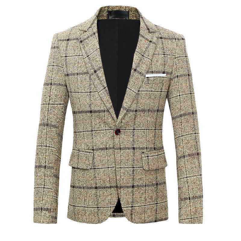 Men's Slim Fit Plaid Wool Suit Jacket S-5XL