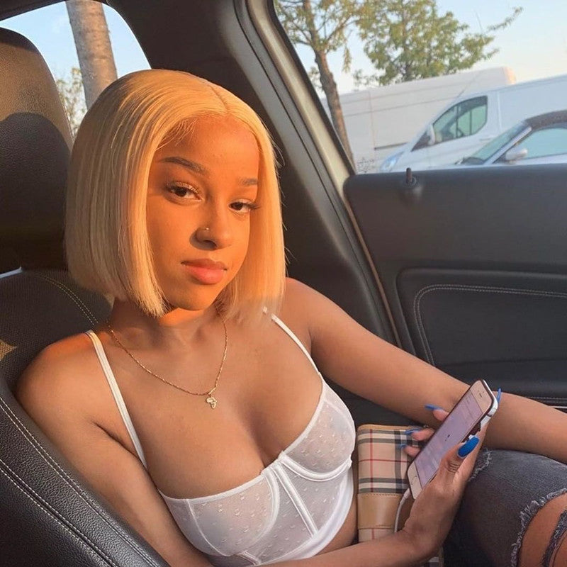 613 Blonde Bob Short Straight Human Hair Wig