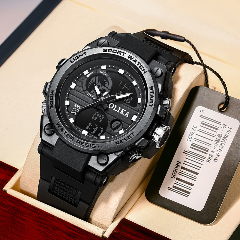 Men's dual display waterproof electronic watch, outdoor sports timing multifunctional quartz electronic watch, shock resistant student watch
