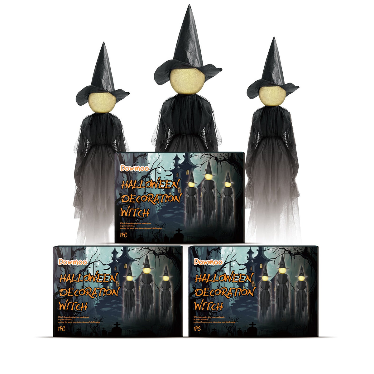 Three Costumes Halloween Witch Decoration Atmosphere