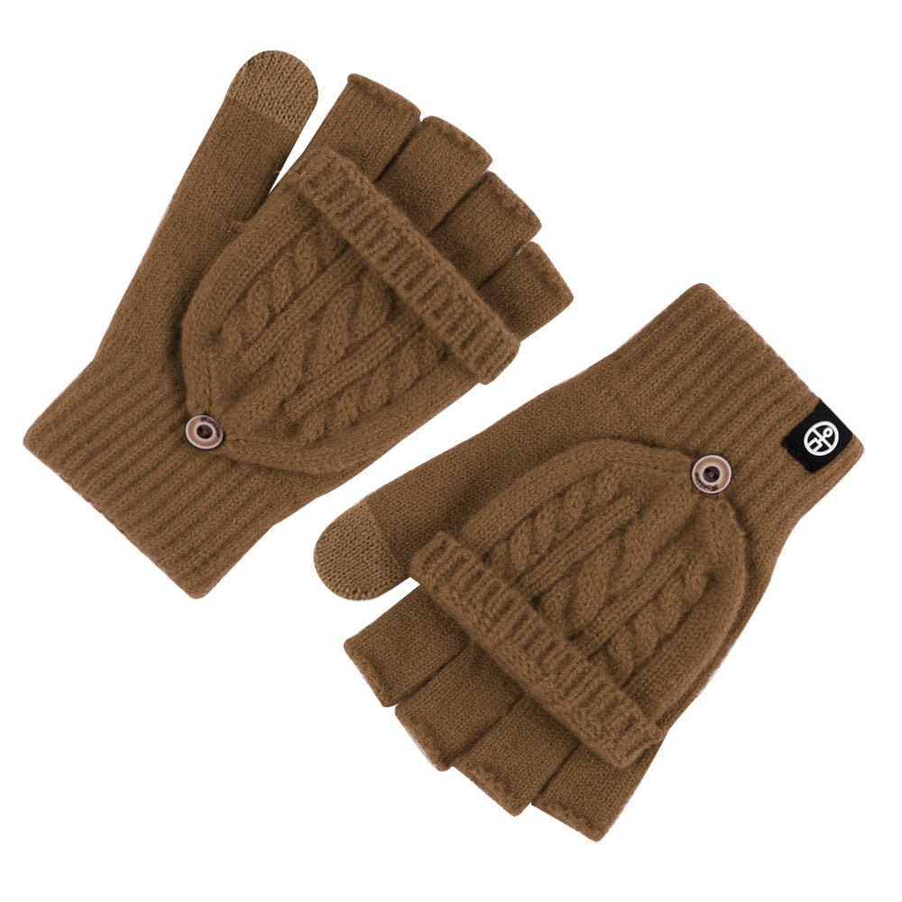 Flip-up Dual-use Half-finger Gloves For Womencold-proof And Warm-keeping