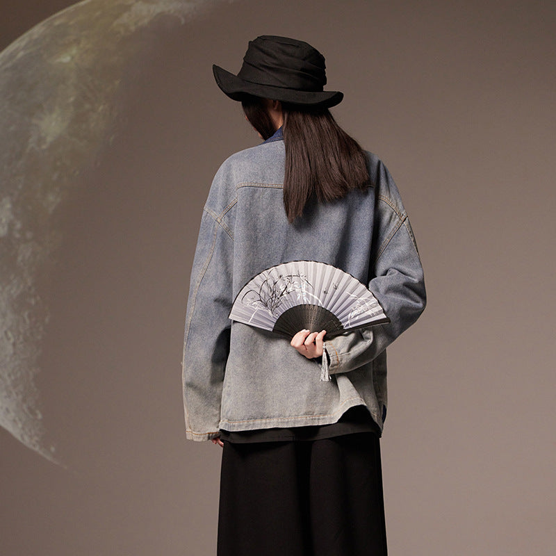 Vintage Chinese Style Loose Denim Jacket for Women
