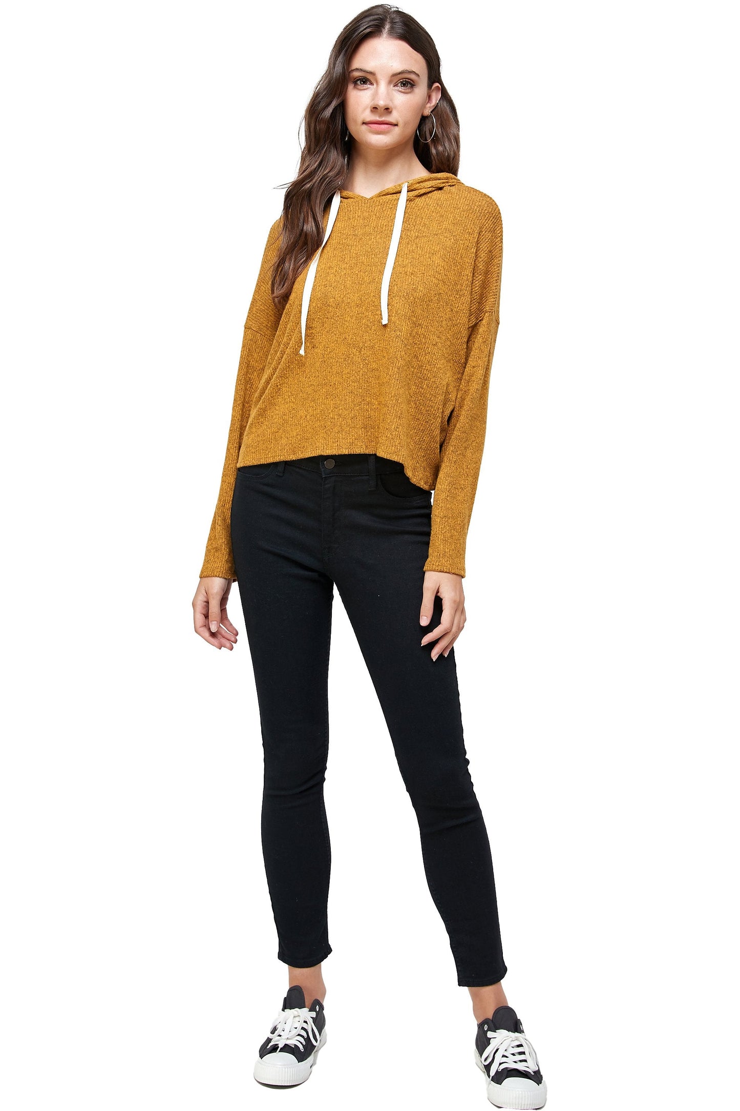 Brushed Two Tone Sweater Rib Hooded Top