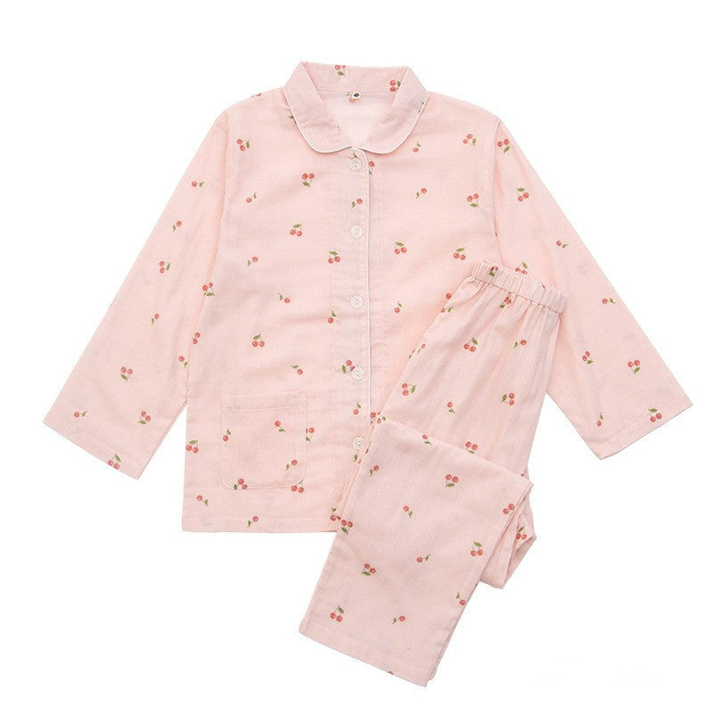 Spring And Summer All Cotton Gauze Cute Cartoon Long Sleeved Pajama Set For Boys And Girls