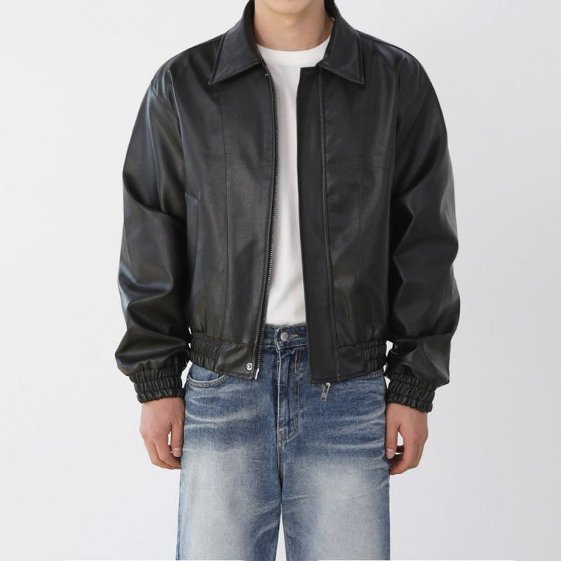 MYQ Men's Short Motorcycle Leather Jacket - Spring Style