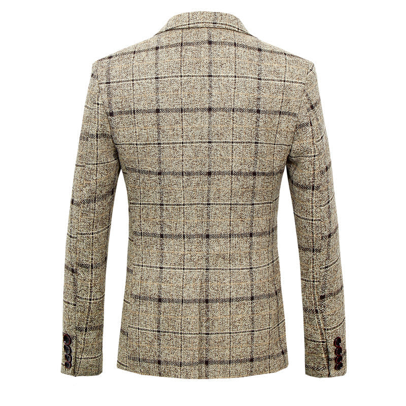 Men's Slim Fit Plaid Wool Suit Jacket S-5XL